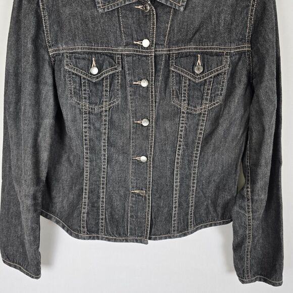 Eddie Bauer Jean Jacket Women's Small Shirt Military Style Charcoal Wash Gray - Picture 4 of 11